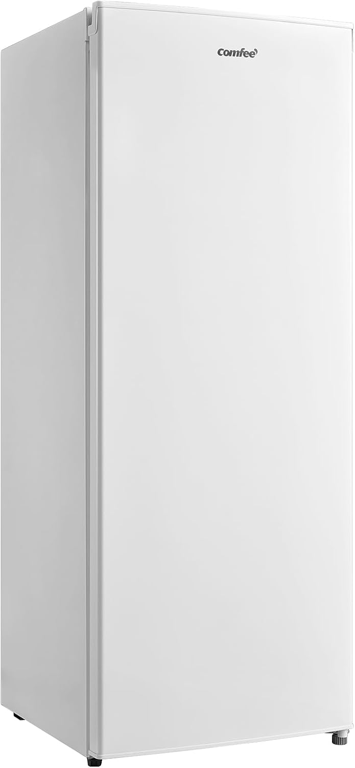 Congelador Vertical COMFEE' RCU160WH2(E) 160L - Altura 142cm - 183kWh/año - Puerta Reversible - Silencioso 42dB - Termostato Ajustable - Patas Regulables - Blanco