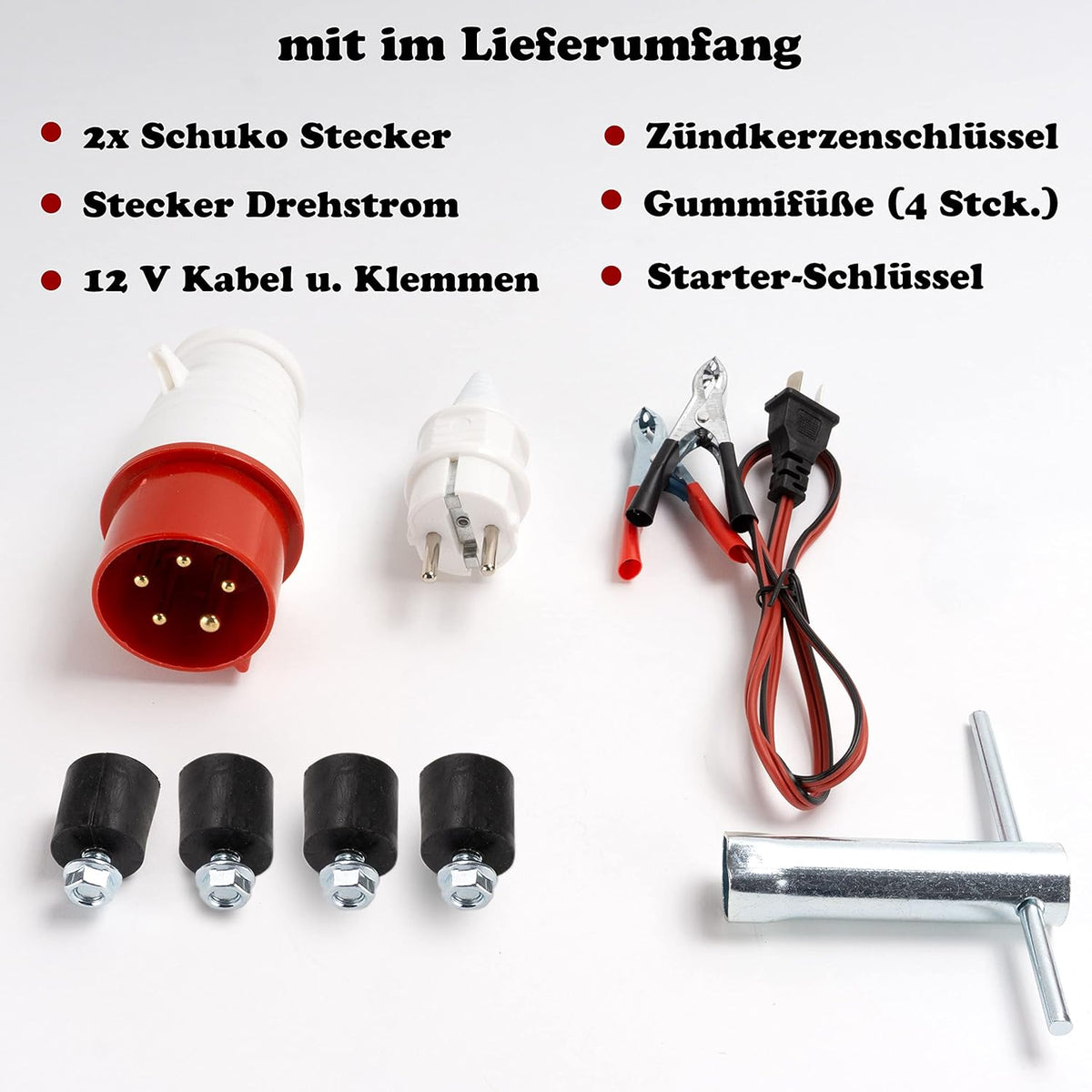 Generador eléctrico de gasolina | Generador de energía con accesorios | Generador de emergencia silencioso | 5 tomas de corriente 3x 230V / 1x 400V / 1x 12V | 6,5 HP (generador eléctrico con arranque manual)