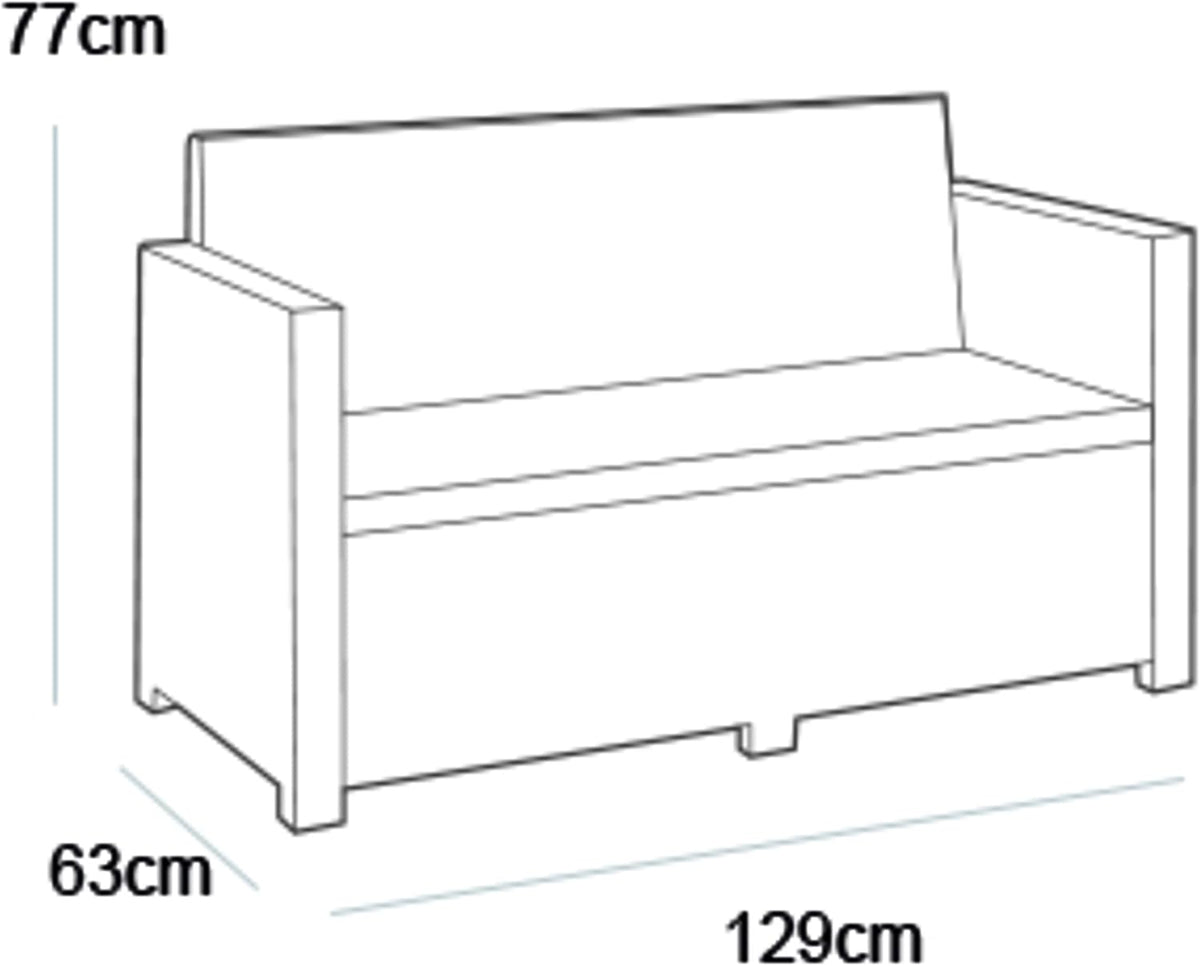Sofá de jardín Victoria de Allibert by Keter - Sofá lounge de 2 plazas con aspecto de ratán, incl. cojines de asiento y respaldo, fácil de limpiar, resistente a la intemperie, gris, 129 x 63 x 77 cm