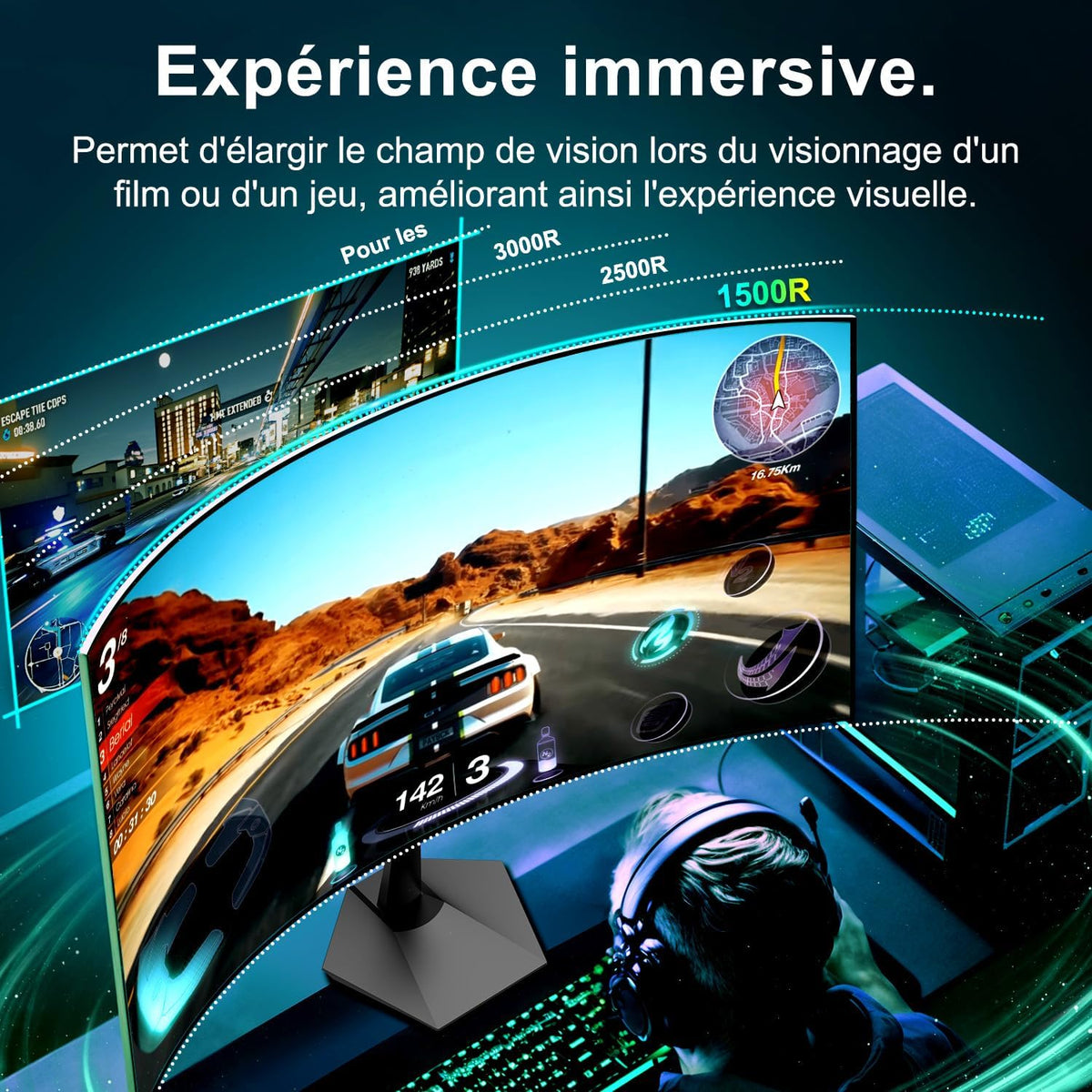 Monitor para PC curvo Minifire de 27 pulgadas y 100 Hz - Panel VA 1500R Full HD (1920 x 1080p), tiempo de respuesta MPRT de 1 ms, sRGB 110 %, filtro de luz azul, HDMI 1.4, Tipo-C 2,5 W, compatible con VESA - MF27C1