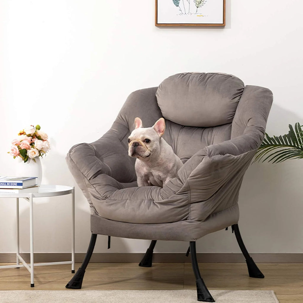 HollyHOME Fotel Akcent Krzesło Leniwe Fotel Wypoczynkowy z Podłokietnikami Nowoczesny Aksamitny Materiał Wypoczynkowy Sofa Krzesło ze Stalową Ramą, Ciemno Szary
