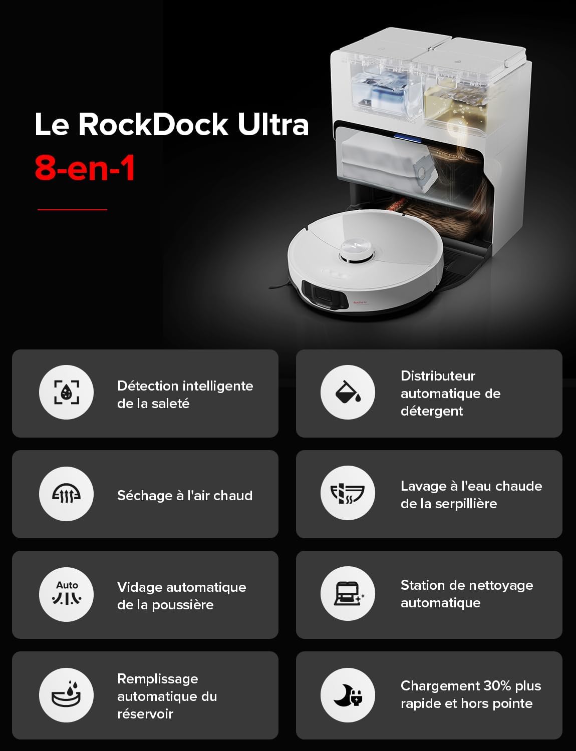 Roborock S8 MaxV Ultra Robot Aspirador con Estación 8 en 1, Robot Aspirador y Fregasuelos con Cepillo Lateral y Succión DuoRoller de 10000 Pa, Autolavado de Mopa y Bandeja a 60℃