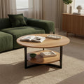 Mesa de centro red onda skølm Drakkar Ø70 cm – Mesa de salón de madera maciza de roble y estructura de metal – Mesa de sofá con 2 estantes – Mesa auxiliar pequeña aceitada – Mesa de madera para salón con espacio de almacenamiento – Mesa de centro