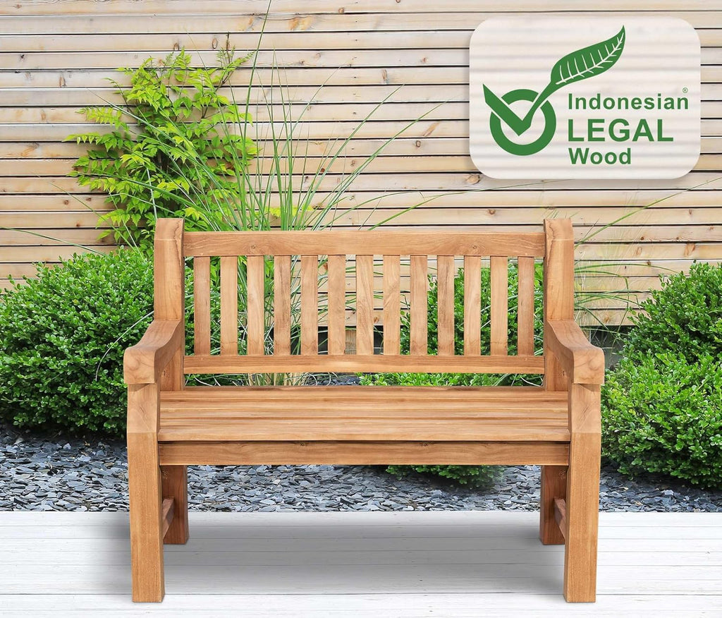 Banco de teca CLP Jackson V2 | Banco de madera resistente a la intemperie con respaldo | Banco de jardín estable de madera de teca maciza, color: Teca, tamaño: 120 cm