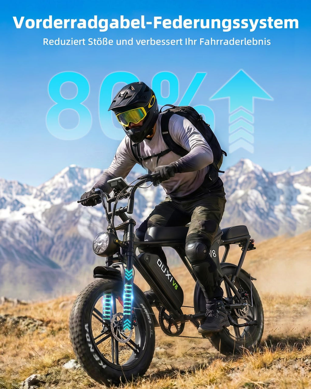 Bicicleta eléctrica OUXI de 250W, Fatbike de 20" x 4.0, frenos de disco hidráulicos, desbloqueo NFC, 60Nm de par, portaequipajes delantero y trasero