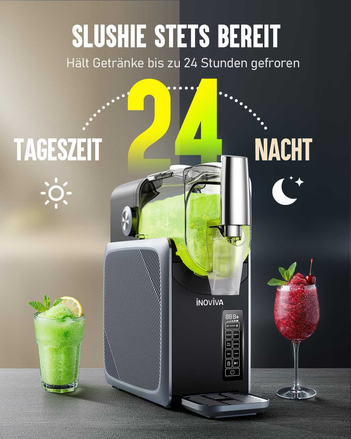 Máquina de granizados INOVIVA 2.6L, no requiere hielo, granizadora para el hogar con autolimpieza, 5 modos preestablecidos, granizados, batidos, frappés y cócteles helados (actualizado)