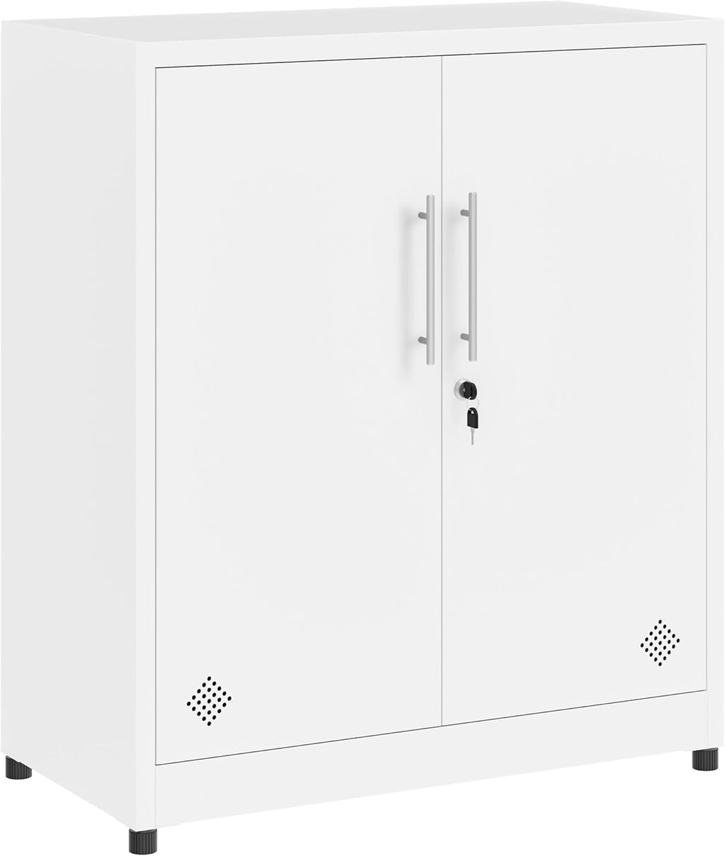 Armario de almacenamiento de 2 puertas YITAHOME, archivadores de metal con llave, armario de almacenamiento con 2 estantes ajustables, armario organizador de baño, archivadores para oficina en casa, blanco
