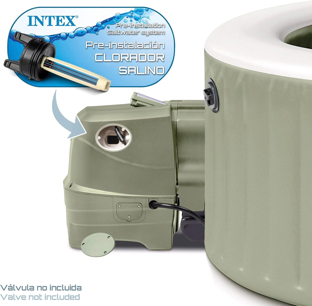 Set de spa inflable redondo Intex para 6 personas, color verde oliva, 28428NP (inflado 216 cm x 71 cm)