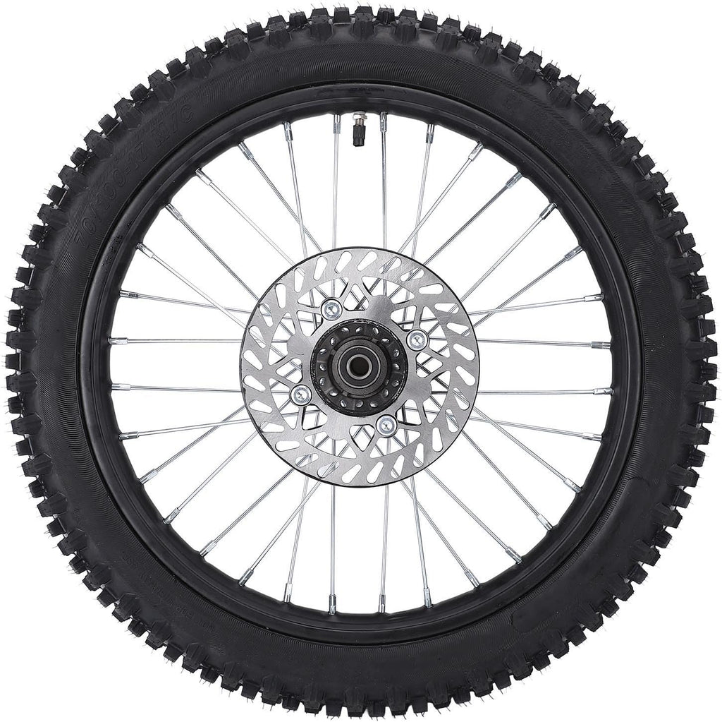 HUIOP Conjunto de llanta y neumático de rueda delantera de 17 pulgadas, cámara de aire 70/100-17 2.75-17, de 12 mm con rotor de freno para Dirt Pit Bike, optimizando el rendimiento con