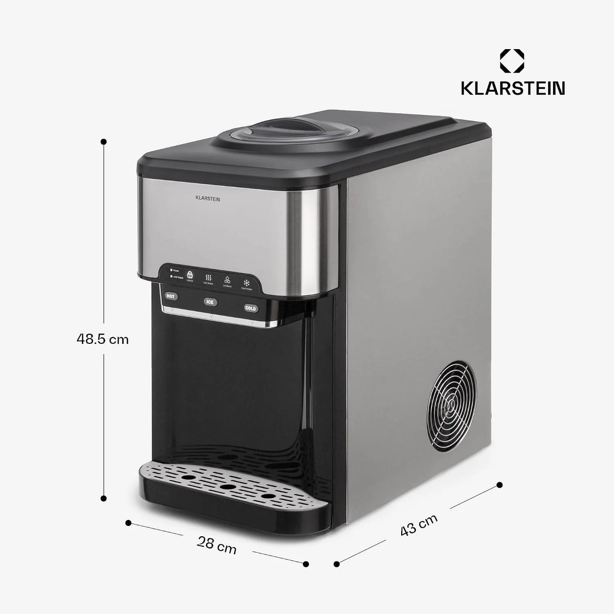 Klarstein Mała, profesjonalna kostkarka do lodu, do domu, na kemping, do gastronomii, do dużych i małych, przezroczystych kostek lodu, samoczyszcząca, z pojemnikiem na kostki lodu 3 l, 20 kg/24 h