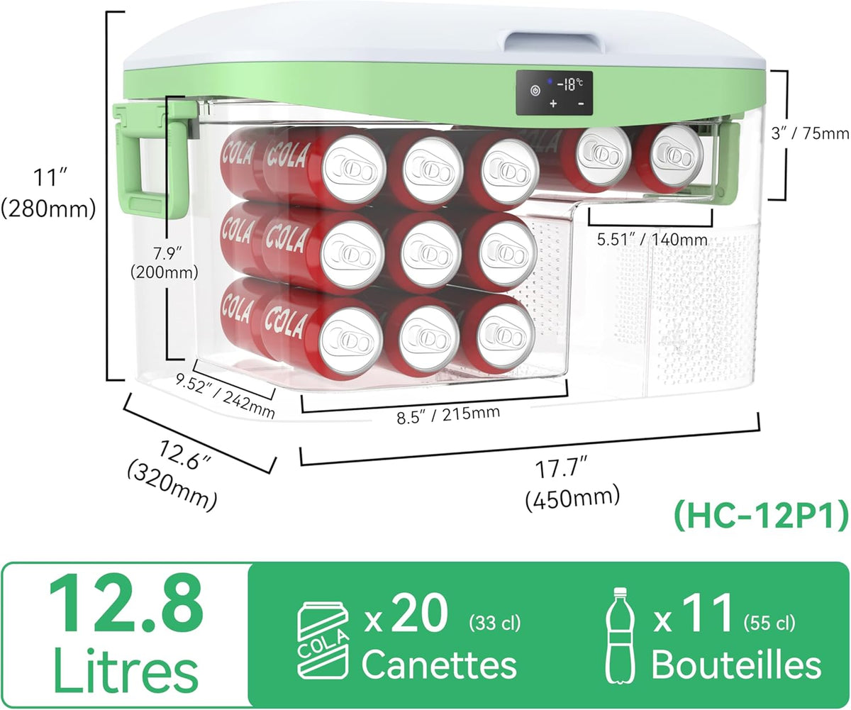 BINGI Nevera Eléctrica de Compresión para Coche de 12,8L con Enfriamiento Rápido - Refrigerador Portátil hasta -18°C, 12V/24V/220V, para Autocaravana, Furgoneta, Camión, Barco, Coche, Hogar, Camping