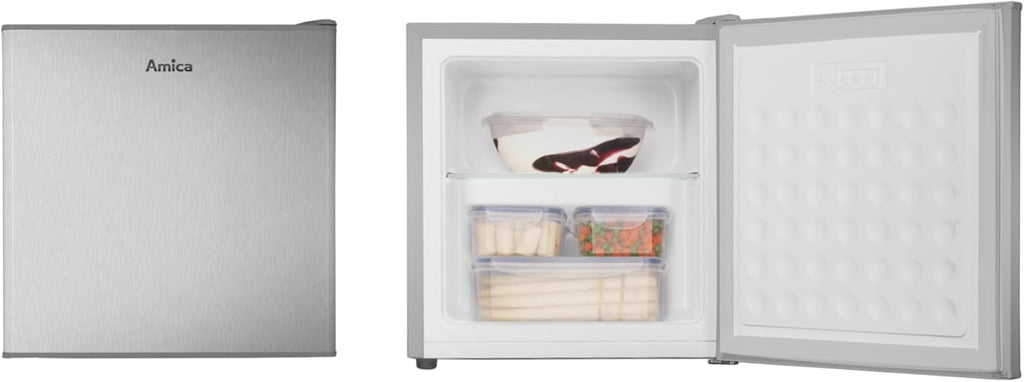 Minicongelador independiente Amica 50x48x44,5 cm 32 L, compartimento congelador de 4 estrellas con cubitera, modelo AGB 3010 E - aspecto de acero inoxidable