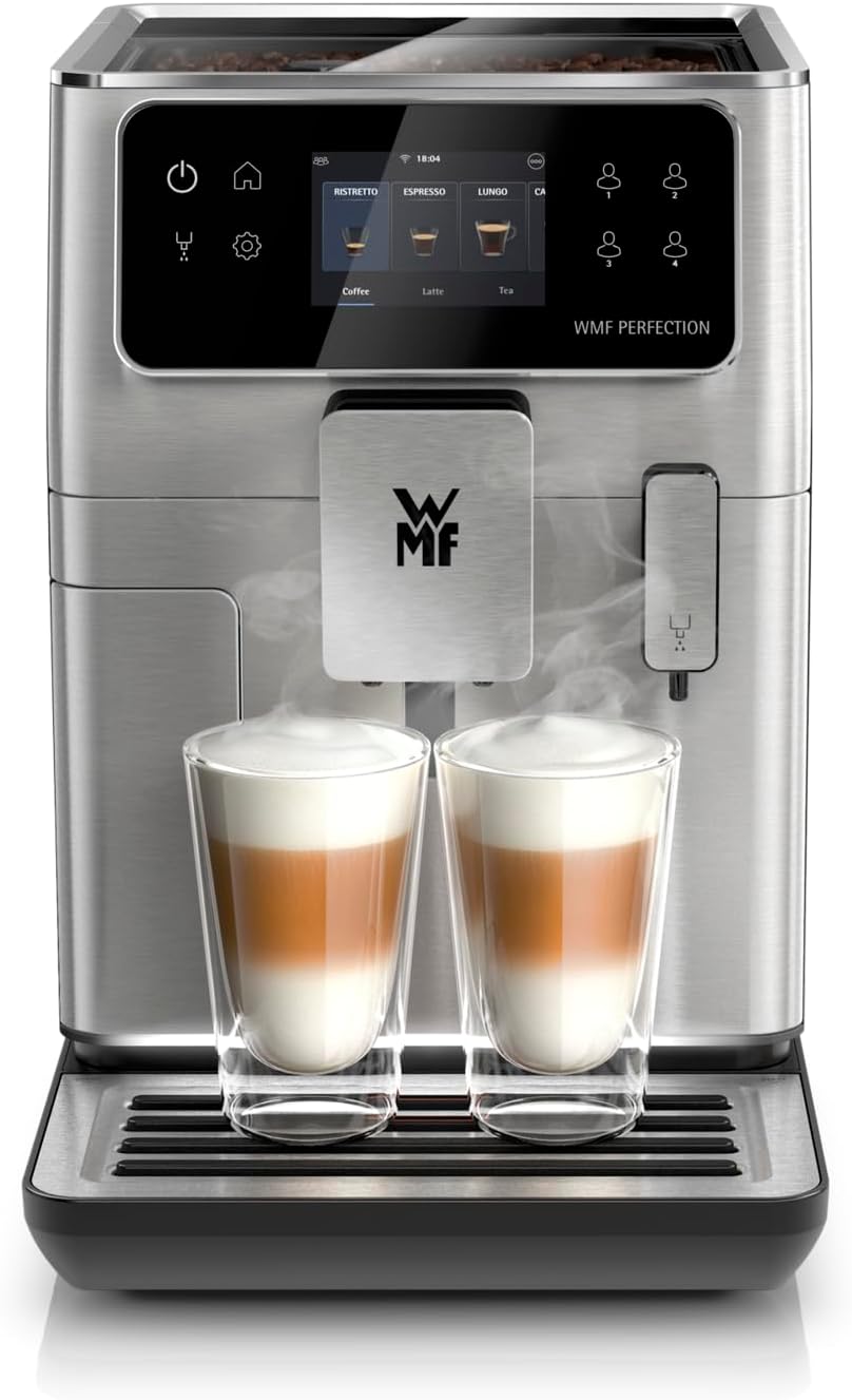 Cafetera automática WMF Perfection 640 con sistema de leche, 16 especialidades de café, doble termobloque, molinillo de acero inoxidable, almacenamiento de perfiles de usuario, wifi