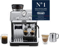 Máquina de café espresso De'Longhi La Specialista Arte EC9155.MB, cafetera con molinillo, 8 niveles de molienda, 15 bares, 3 temperaturas, boquilla para espuma de leche, 1550W, depósito de 1,7L, acero inoxidable/negro incluye kit de barista