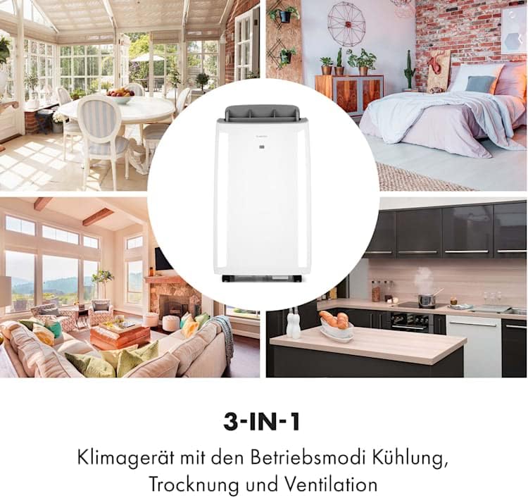 KLARSTEIN Grandbreeze Pro 14K – Aire acondicionado portátil, deshumidificador, ventilador, 3 velocidades, 14000 BTU/1,65 kW, habitación: 42 a 68 m², flujo: 460 m³/h, eficiencia energética A – Blanco