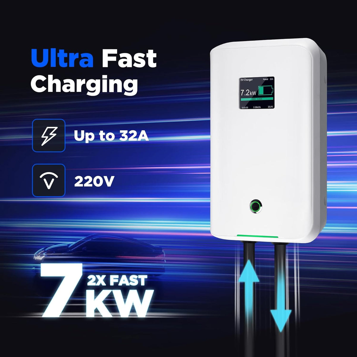 Estación de carga para VE Morec de 7,68 kW, monofásica, 32 A, con toma de cable y cable de alimentación de 1 m a la caja de distribución, cargador rápido para vehículos eléctricos