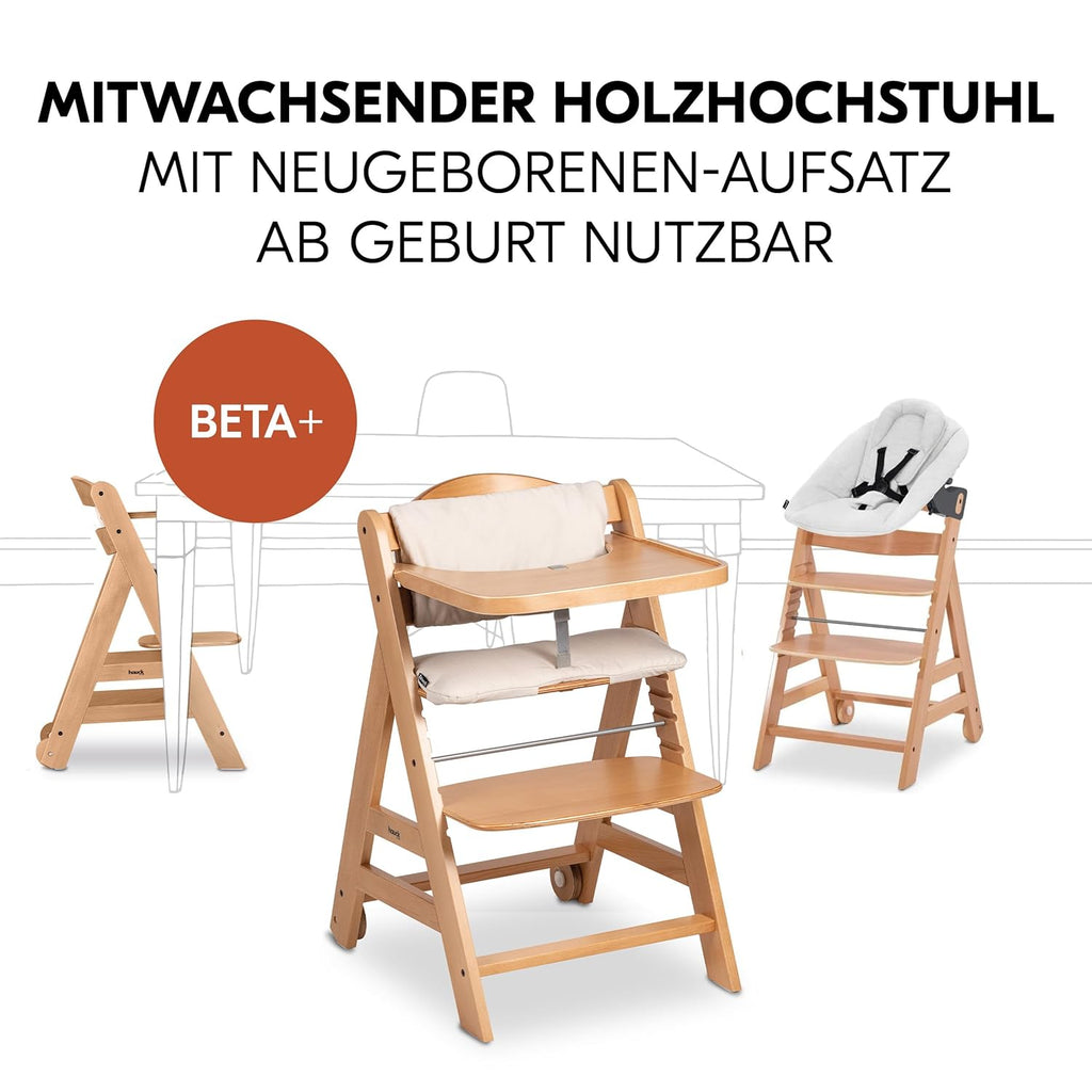 hauck Trona Beta+ Newborn Set Premium Dark Grey - Set de trona para bebé desde el nacimiento con accesorio para recién nacido Bouncer, cojín de asiento y bandeja - Gris oscuro