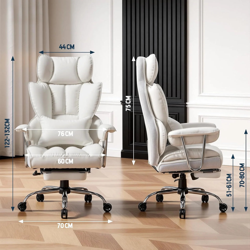 Efomao Ergonomiczny Fotel Biurowy z Podnóżkiem, Regulowany Fotel Obrotowy do Komputera z Wysokim Oparciem, Podparciem Lędźwiowym, Zagłówkiem i Funkcją Odchylania, do Domu i Biura