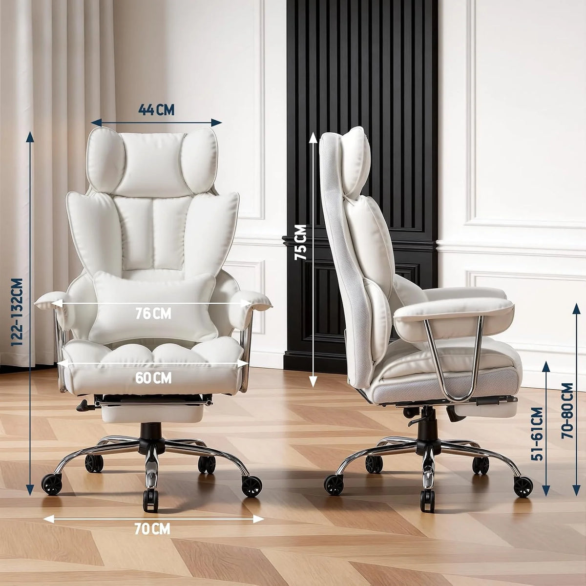 Efomao Ergonomiczny Fotel Biurowy z Podnóżkiem, Regulowany Fotel Obrotowy do Komputera z Wysokim Oparciem, Podparciem Lędźwiowym, Zagłówkiem i Funkcją Odchylania, do Domu i Biura