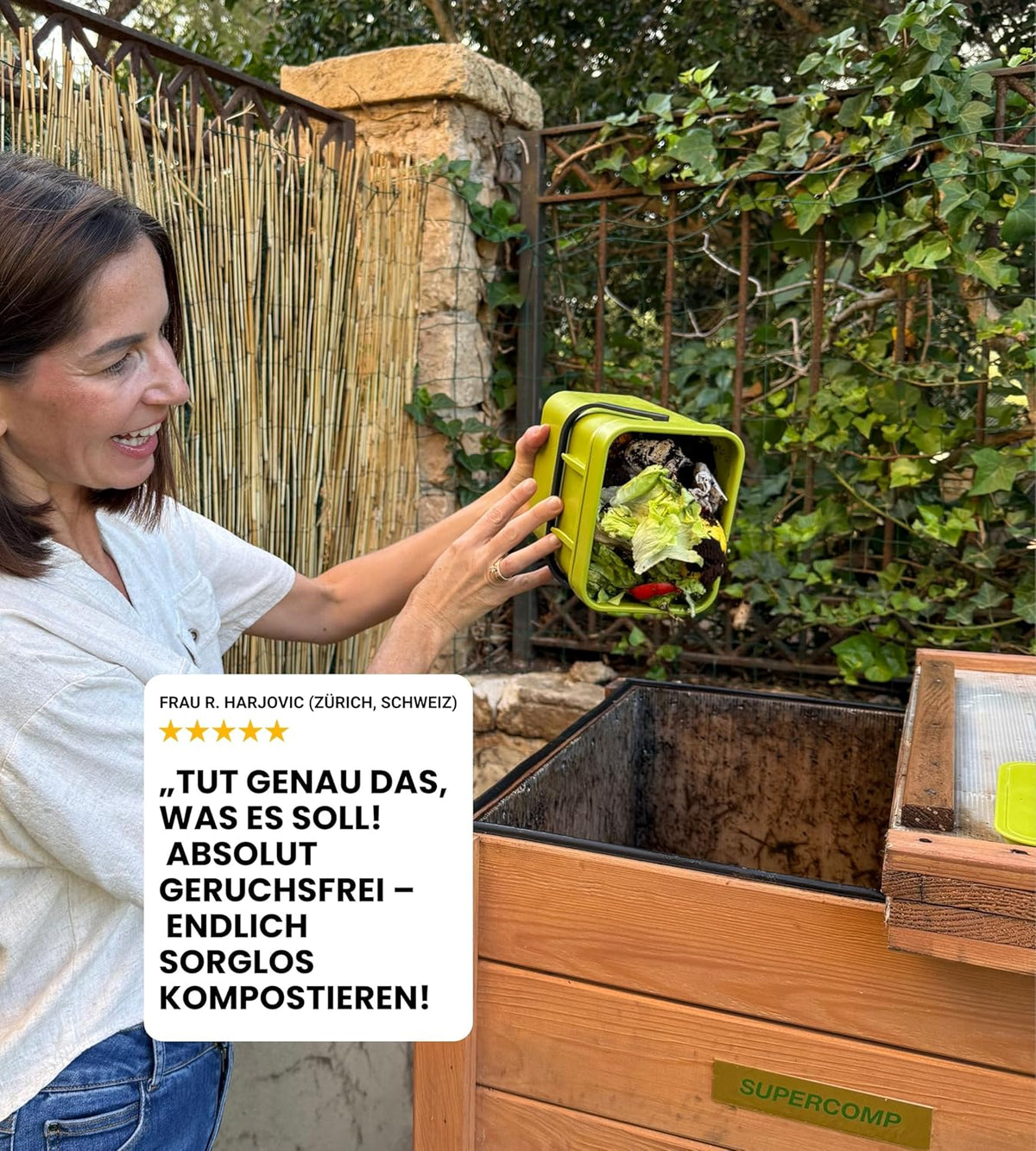 Compostador de madera a prueba de ratas con tapa, protección contra plagas, rejilla de ventilación y base, técnica deslizante para compostaje sin malos olores, sin necesidad de volteo, 340 L