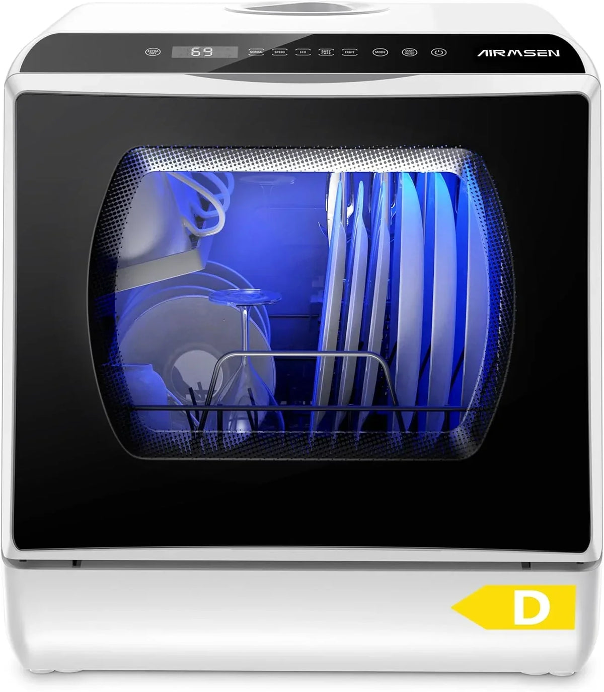Lavavajillas de sobremesa AE-TDQR03 Mini lavavajillas con depósito de agua de 5L, 6 programas, control táctil, pantalla LED, 400W