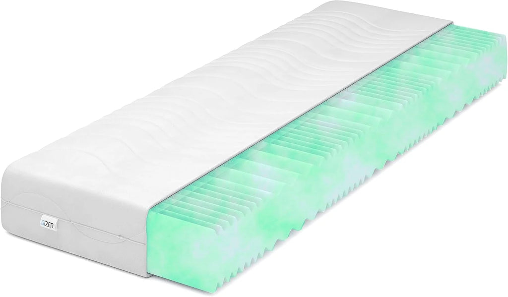 IZER Aqua Wave materac z zimnej pianki, stopień twardości H3, 140 x 190, 22 cm, ortopedyczny materac RG30, 7-strefowy pokrowiec na materac z zamkiem błyskawicznym