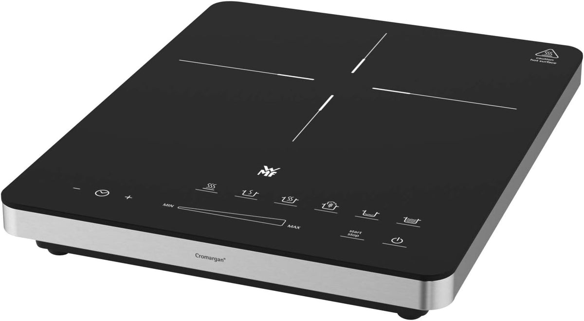 Placa de inducción doble WMF Kult X, 2 fuegos, placa de cocción hasta 28 cm, 2 zonas de cocción, 8 niveles, detección de ollas, pantalla táctil, vitrocerámica, función de temporizador, 3500 W