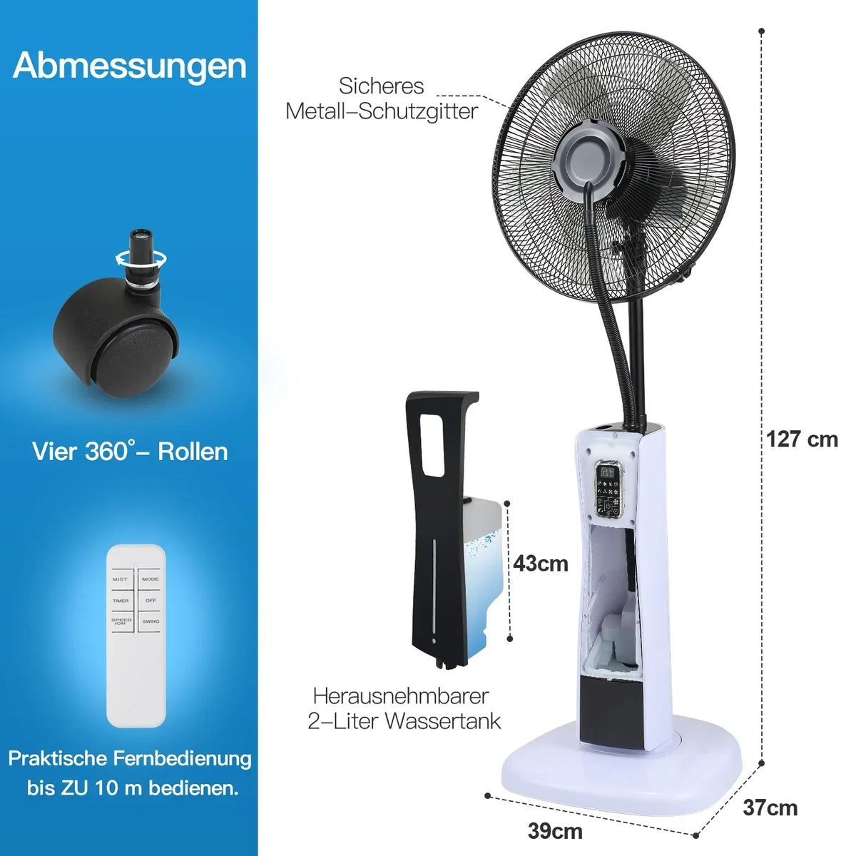 Ventilador de pie Sonnewelt con refrigeración por agua y nebulizador ultrasónico