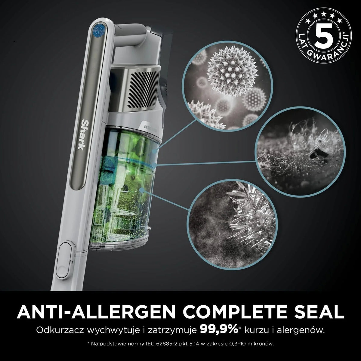 Shark PowerPro Odkurzacz bezprzewodowy, FloorDetect, Anti-Hair Wrap, Anti-Allergen Complete Seal, lekki, elastyczny, tryb ręczny, czas pracy 50 min, pojemnik na kurz XL, metaliczny (java), IZ380EUT