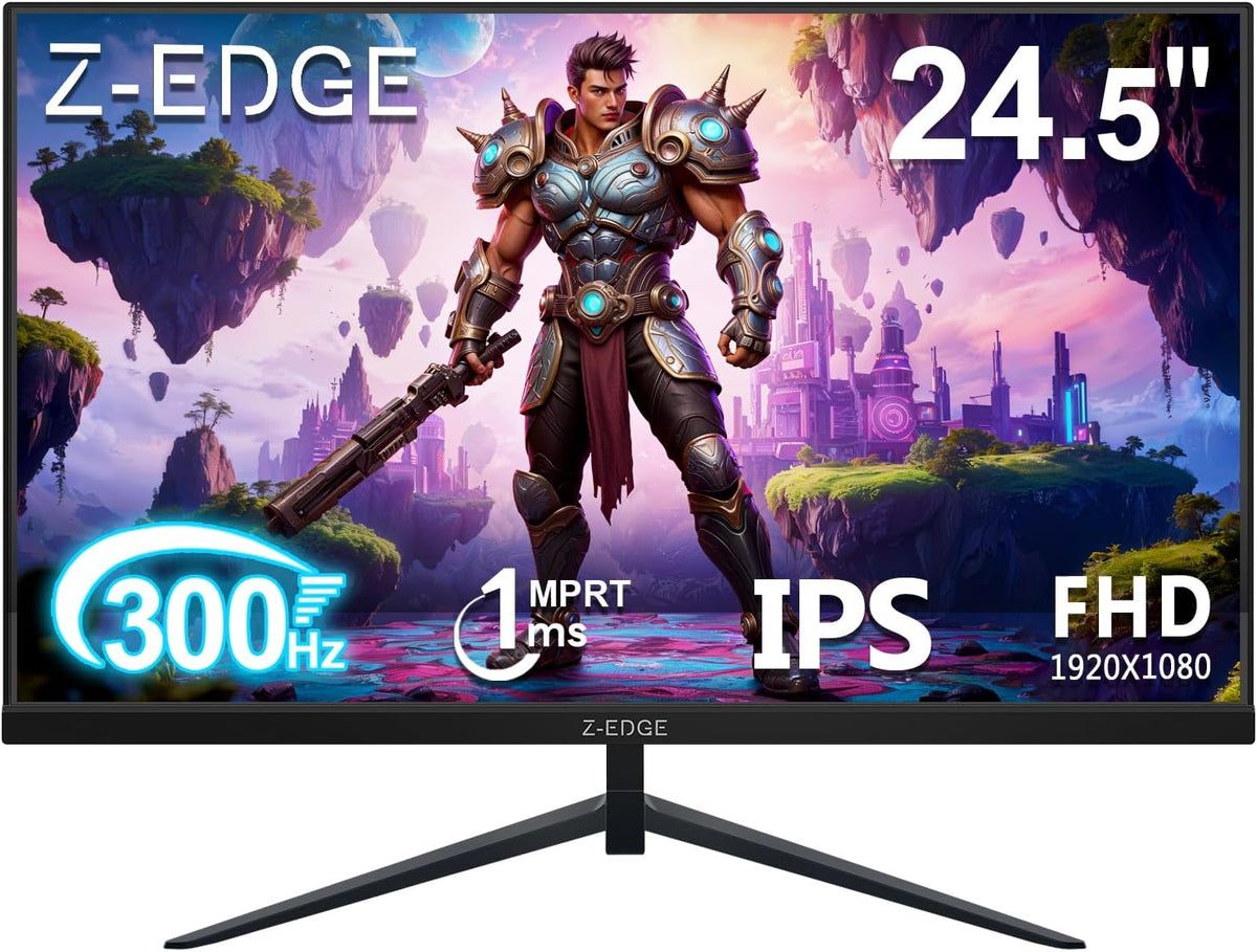 Monitor gaming Z-Edge de 25" 300 Hz (DP1.4×2), panel IPS, 240 Hz (HDMI2.0×2), FHD 1080P, 1ms, FreeSync, monitor PC gamer LED 16:9, inclinación ajustable, borde ultrafino, VESA 75x75 mm (cable DP incluido)