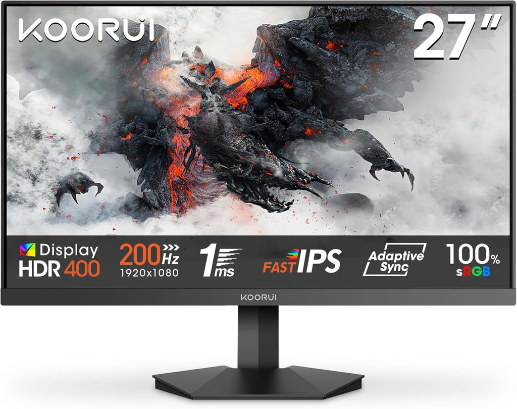 Monitor Gamer KOORUI G2711P de 27 pulgadas, 200Hz, Pantalla Gaming Fast IPS FHD, 1ms, HDR400, Adaptive Sync, compatible con VESA 75 * 75mm, HDMI 2.0/DP1.4, luz azul reducida