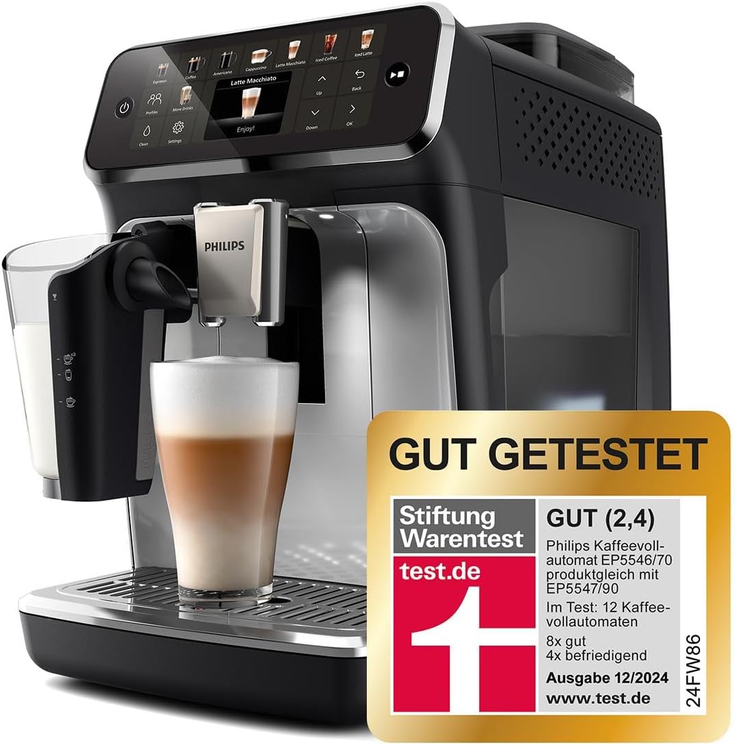 Cafetera superautomática Philips Serie 5500 – Sistema de leche LatteGo, 20 especialidades de café frías y calientes, 40% más silenciosa con SilentBrew, QuickStart, gris (EP5544/50)