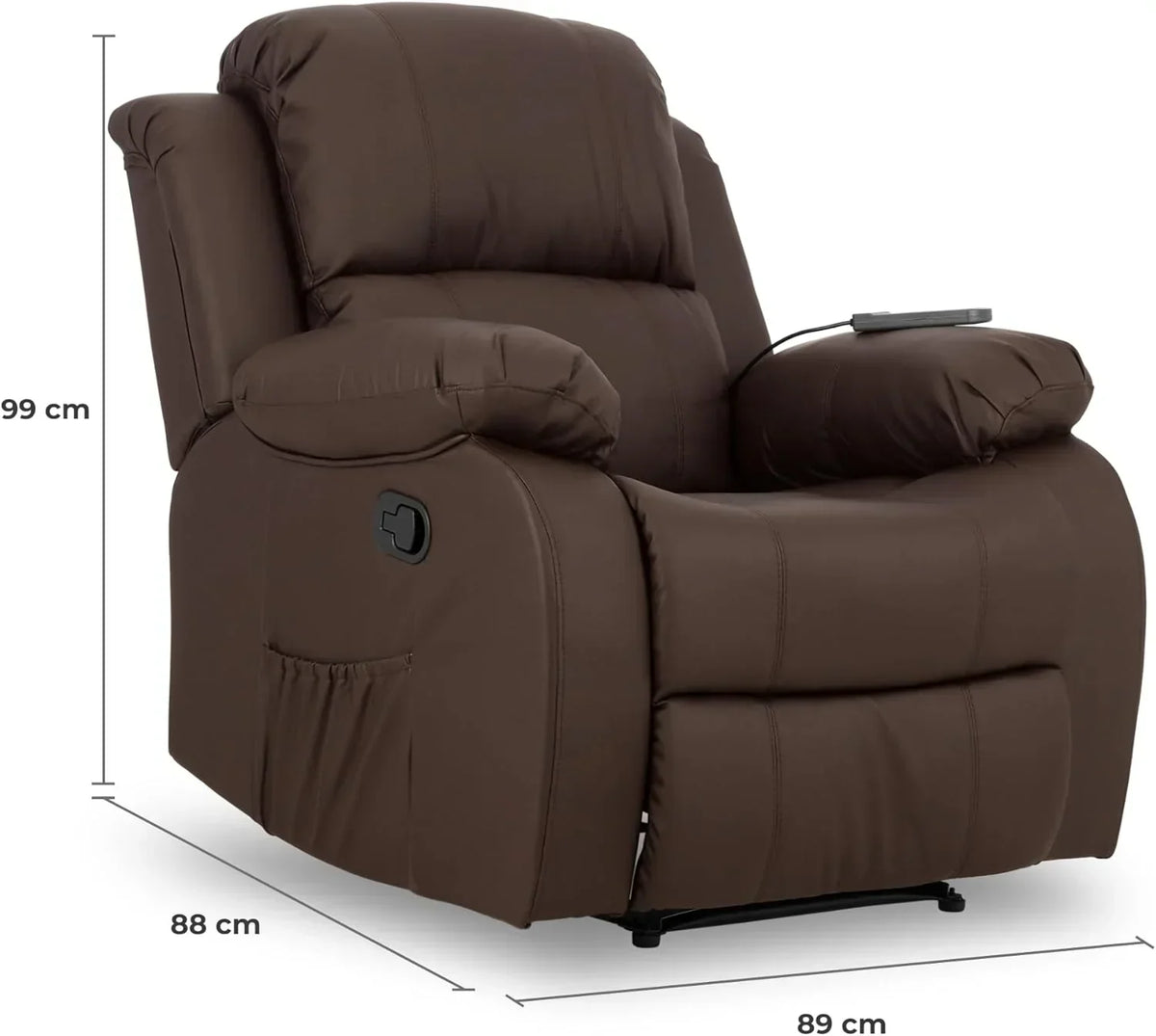 Don Descanso - Sillón Relax Masaje Calor Trevi Negro Reclinable 160º con 8 Motores Silenciosos, Calor Lumbar, Sistema de Masaje de 4 Zonas y Acabado en PU Anti-Cuarteo [Incluye Mando]. Ideal para Personas Mayores