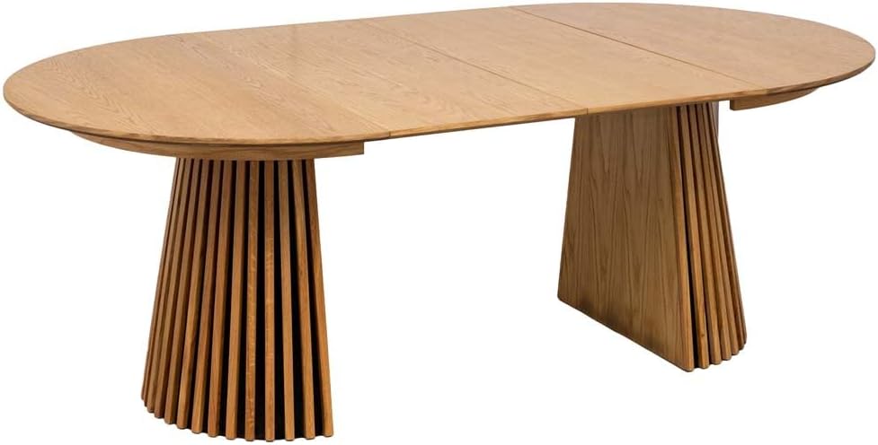 ebuy24 Mesa de comedor ovalada extensible - Juego de comedor Tokyo de 7 piezas para 6 personas, color natural, 120x120-160/200 cm, mesa con 6 sillas de terciopelo negro, conjunto de comedor, grupo de comedor, cocina comedor, muebles de comedor