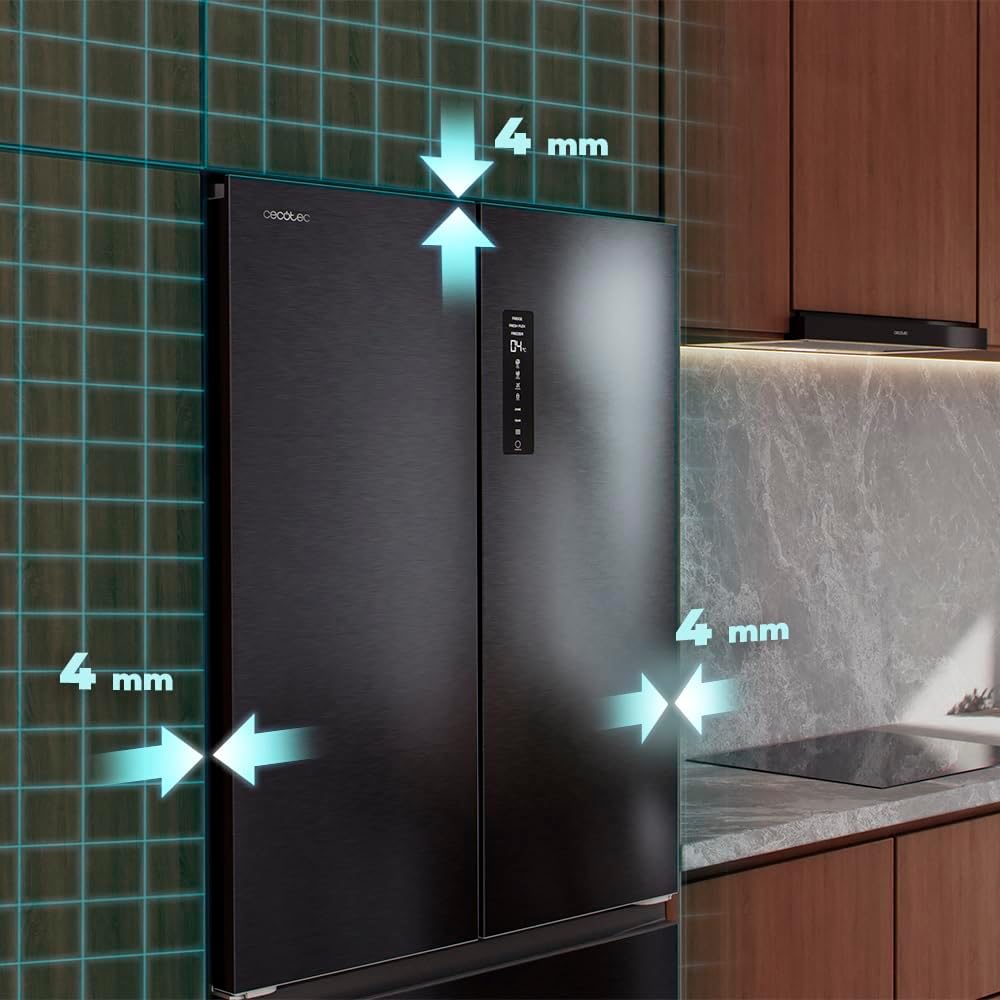 Frigorífico de 4 puertas Cecotec tipo puerta francesa, semi-integrable, 458 L, Total No Frost, Bolero CoolMarket F2D 458 SBI Dark E, 189 cm de altura y 83 cm de ancho, MetalFlexCooling, compresor Inverter
