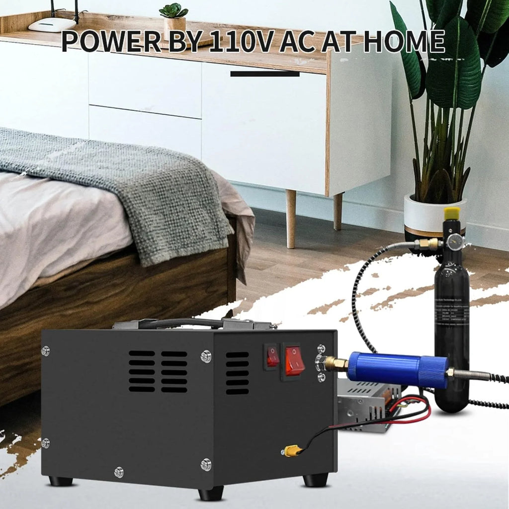 Sprężarka powietrza TUXING Pcp, 4500Psi 30Mpa, bezolejowa/wodna, zasilana samochodem 12 V DC lub domowym 220V AC z adapterem (w zestawie), pompa do wiatrówek i wiatrówek PCP (TXES061)
