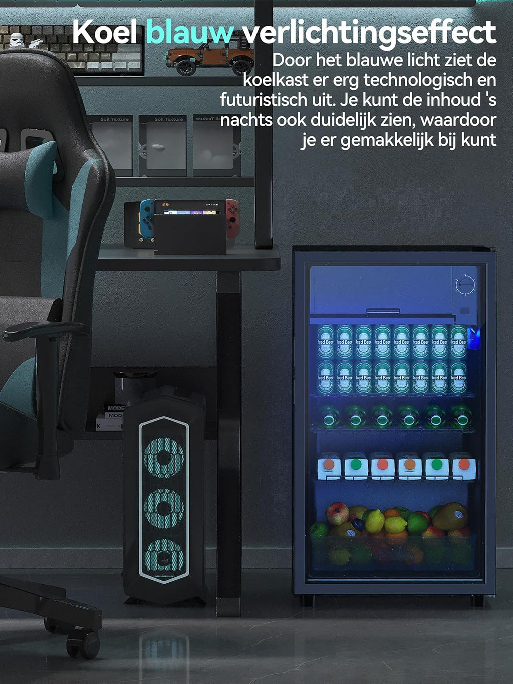 Nevera para bebidas Devoko de 93 L con capacidad para hasta 130 latas, con puerta de cristal e iluminación interior LED. Incluye estantes de altura regulable para refrescos, cerveza y vino. Ideal para el hogar y la oficina en color negro.