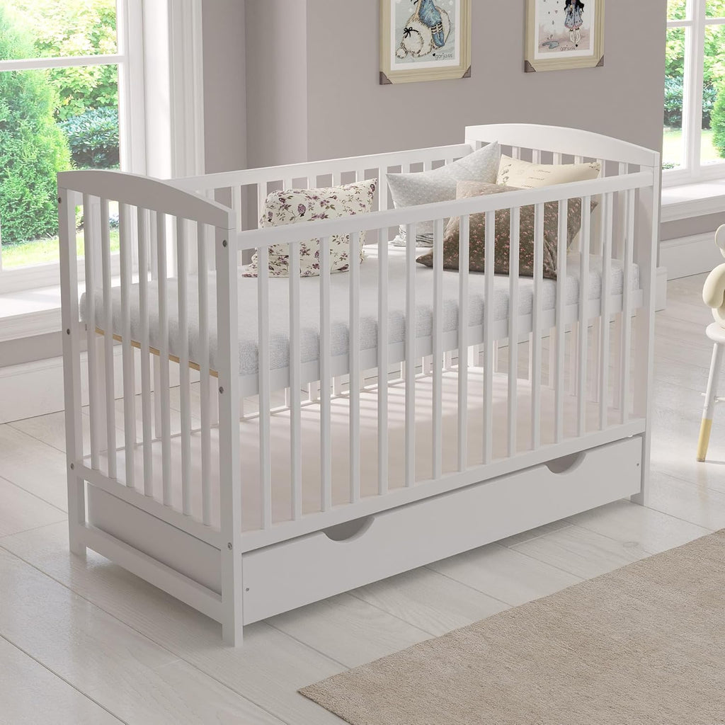 Cuna colecho Love For Sleep 120x60 cm con colchón de espuma, color blanco, modelo Jacob - Cuna de madera para bebé, cuna convertible, cama infantil con barrotes