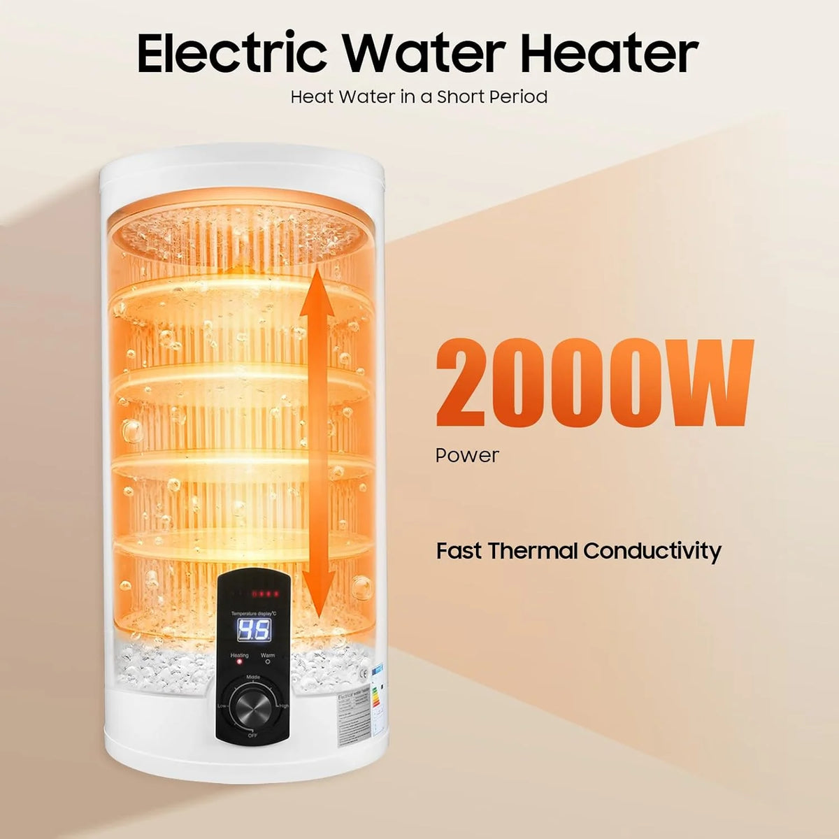 Bojler 50 l, 2000 W, elektryczny podgrzewacz wody, zbiornik ciepłej wody 25-75°C, montaż ścienny, bojler, bojler na wodę, bojler na wodę, podgrzewacz wody z prysznicem, wąż i kran umywalkowy ze