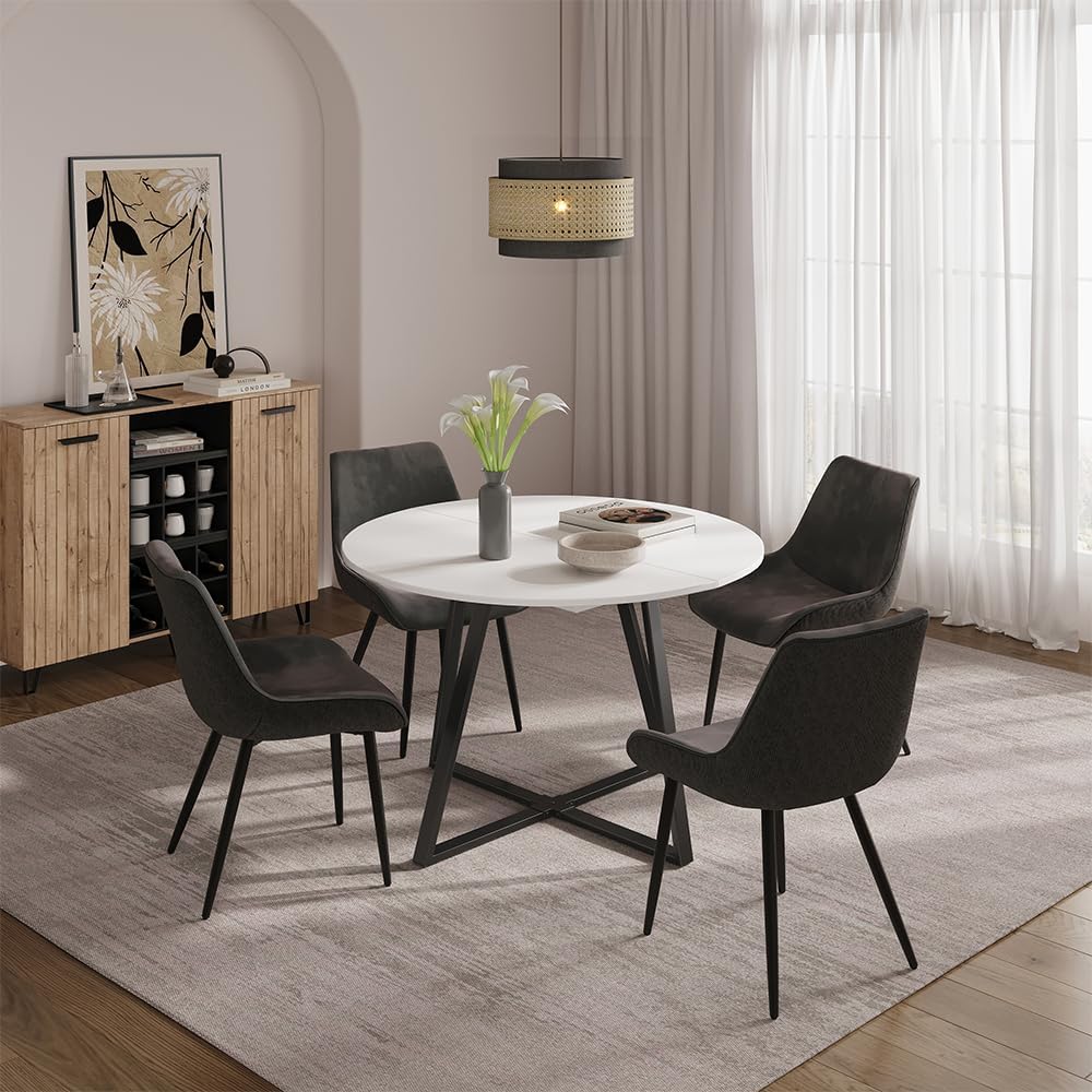 Mesa de comedor Vicco Loyd, blanco/negro, 120 x 120 cm extensible, con función de extensión para un ajuste flexible del tamaño de la mesa