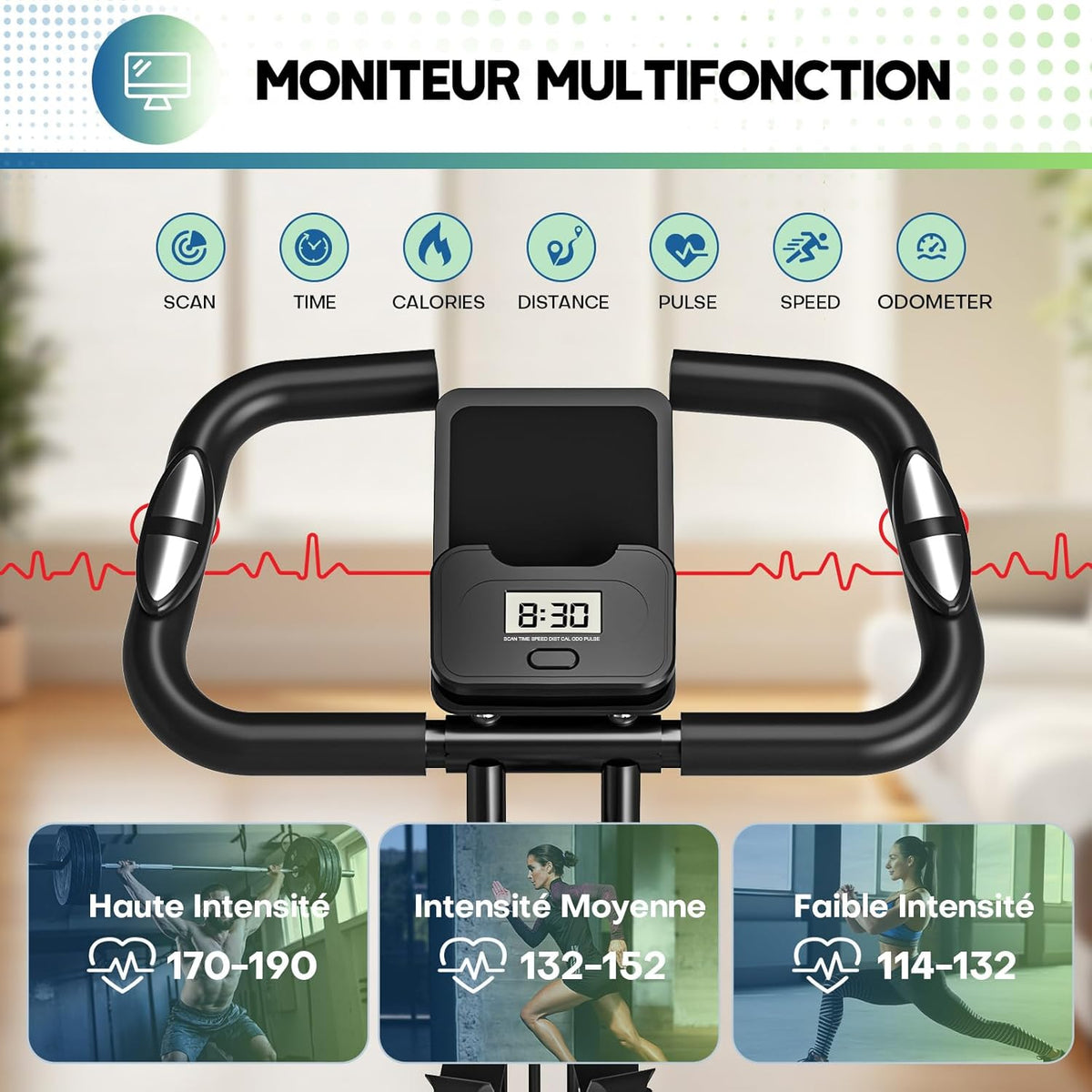 Bicicleta estática, SLUNSE Bicicleta estática 5 en 1 con 16 niveles de resistencia magnética, bicicleta estática plegable con 10 dB, bicicletas de fitness para entrenamiento cardiovascular en casa, capacidad de 160 kg