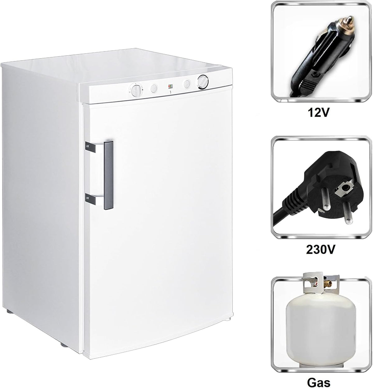 Nevera trivalente 12V 220V Gas, 100L, con congelador para camper, autocaravana, caravana, casa, furgoneta, casa de campo, cabaña, blanco