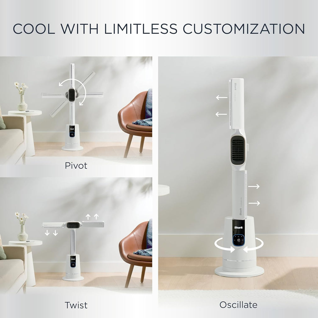 Shark TurboBlade Cool + Heat – Ventilador de torre sin aspas y calefactor 2 en 1 para uso interior personalizable durante todo el año, dormitorio, sala de estar y oficina | Enfriamiento potente + calentamiento rápido de habitaciones, blanco, TH205CO