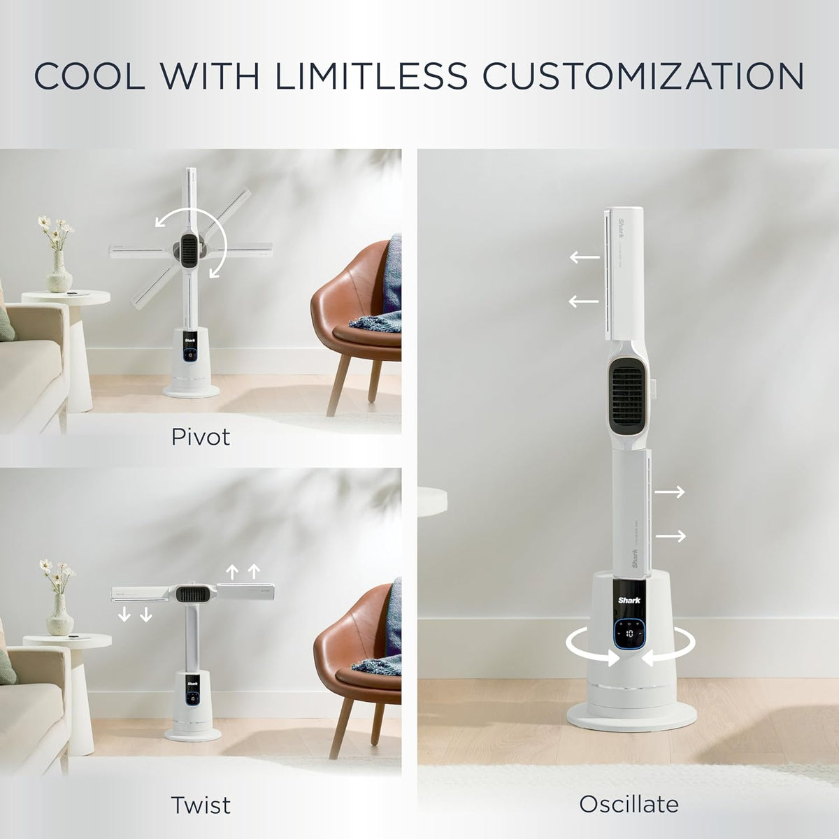 Shark TurboBlade Cool + Heat – Ventilador de torre sin aspas y calefactor 2 en 1 para uso interior personalizable durante todo el año, dormitorio, sala de estar y oficina | Enfriamiento potente + calentamiento rápido de habitaciones, blanco, TH205CO