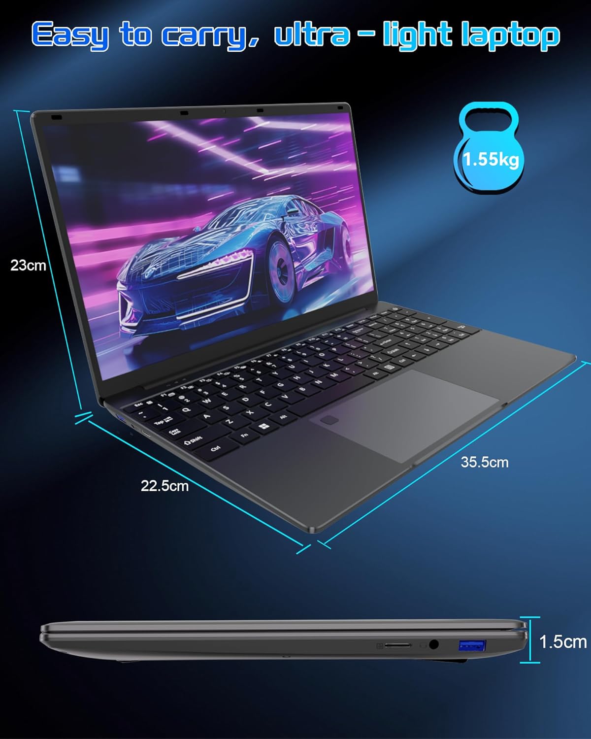 Portátil 16 GB RAM LPDDR4 512 GB SSD 15,6 Pulgadas UHD Procesador Celeron N5095 con Touch ID WiFi5 Bluetooth 4.0 USB 3.0 (Película para teclado incluida)