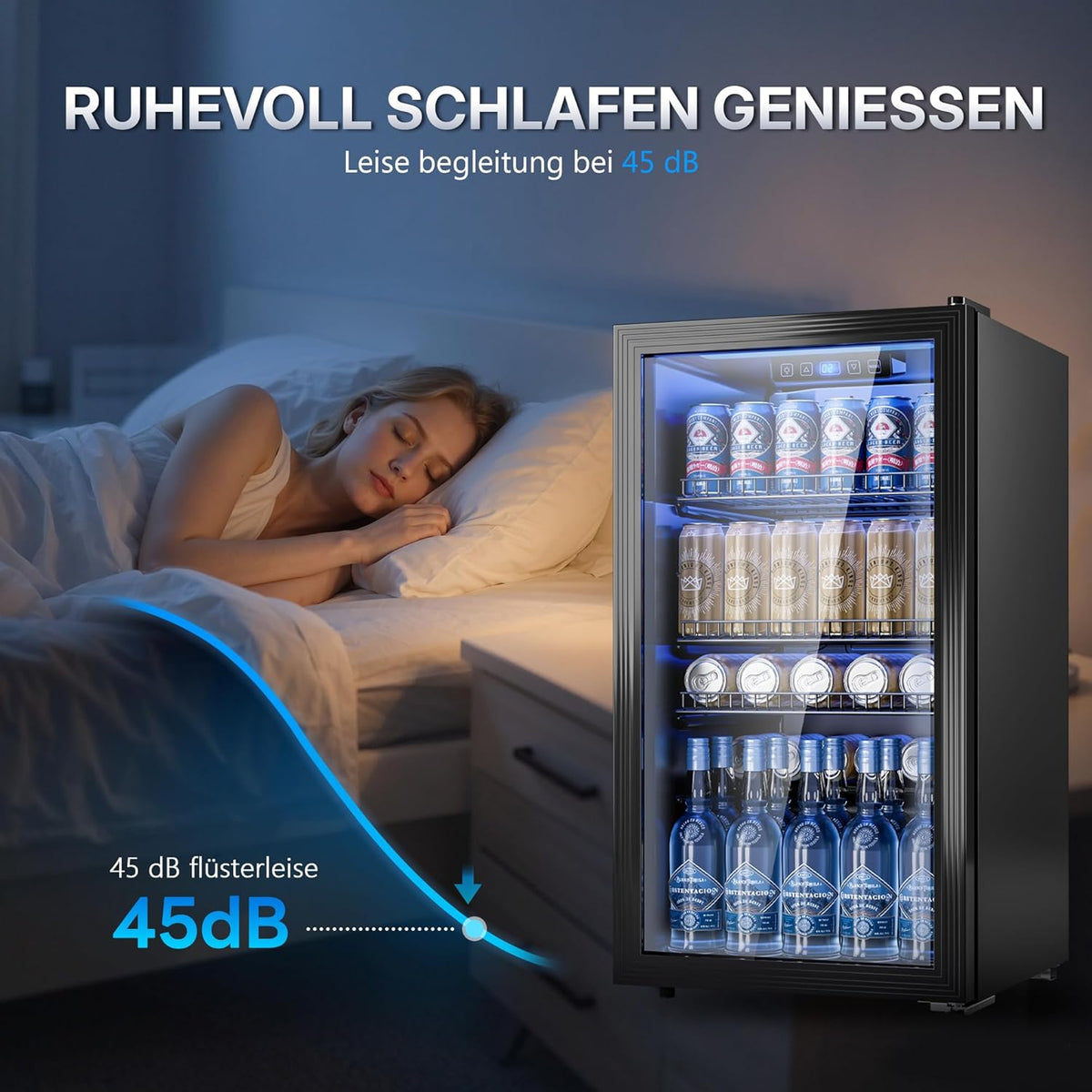 TRIUMPHKEY Mininevera de 90L con puerta de cristal, frigorífico compacto para bebidas con capacidad para hasta 128 latas, con estantes ajustables para cerveza, vino y refrescos, ideal para el hogar, bar, oficina o apartamento