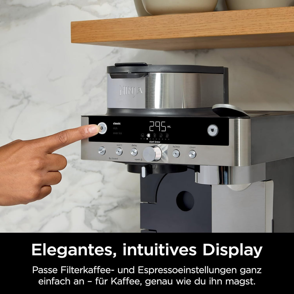 Cafetera de goteo y cápsulas Ninja Prestige 2 en 1 con espumador de leche integrado, para latte, café helado y flat white, negro CFN802EU