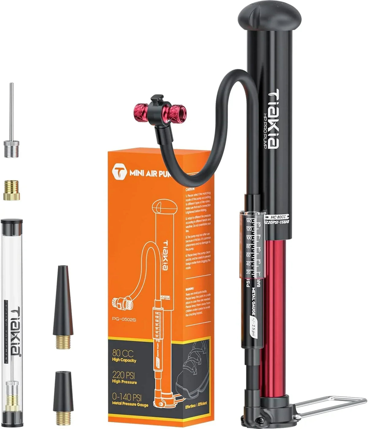 Bomba de pie para bicicleta con manómetro 220 PSI, minibomba de aire de aluminio compatible con válvulas Schrader, Presta y Dunlop, portátil