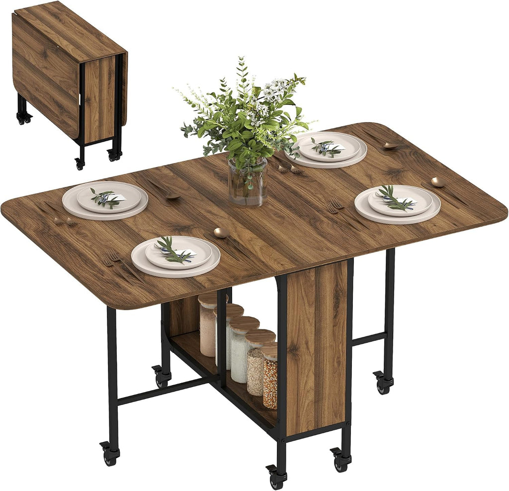 HOMCOM Stół składany jadalny z półką 130x80x74cm Brązowy