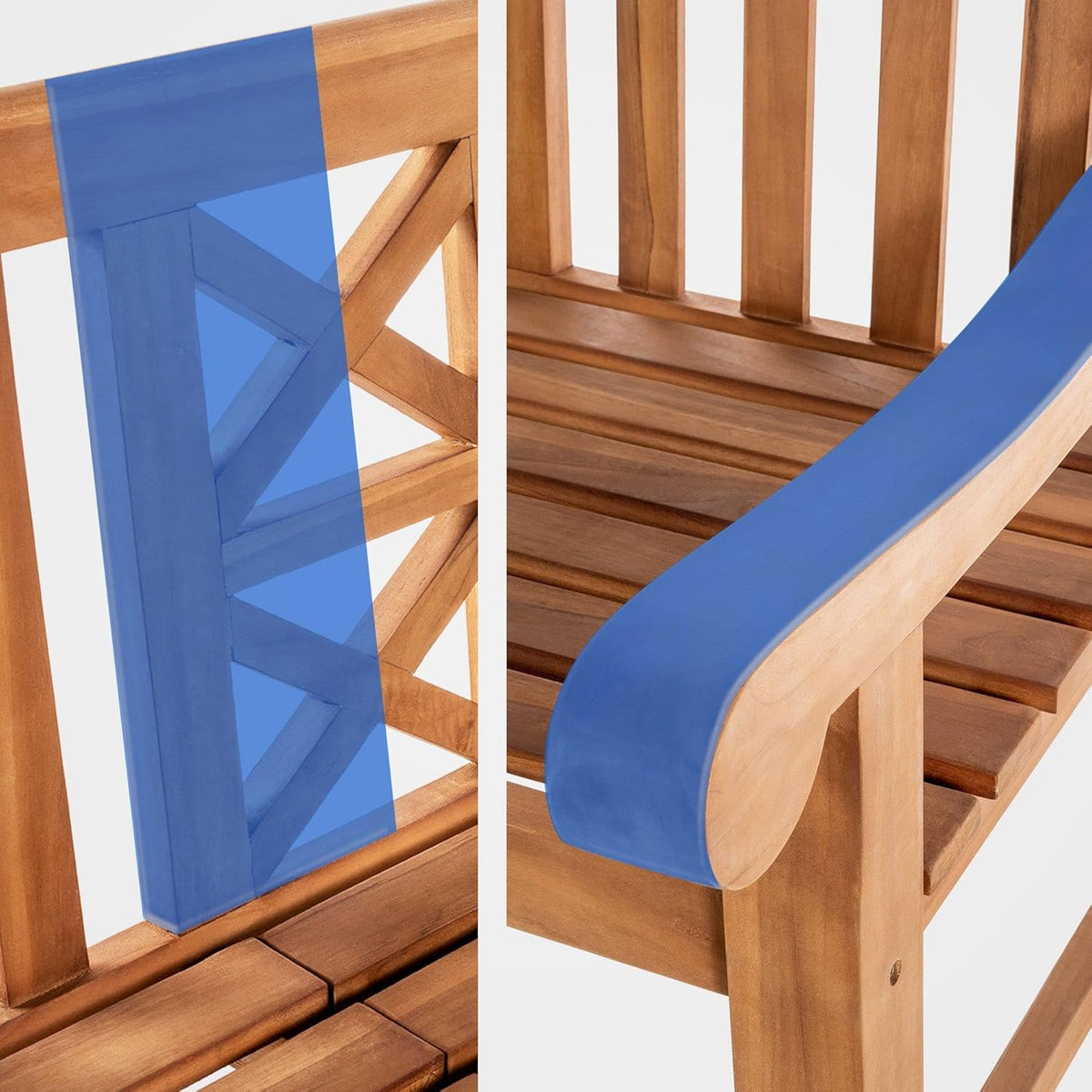 Banco de teca Luka de CLP | Banco de jardín resistente a la intemperie con mesa plegable, color: teca, tamaño: 150 cm